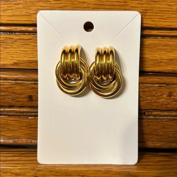 Gold-Tone Loop Ring Earrings Vintage - Picture 1 of 4